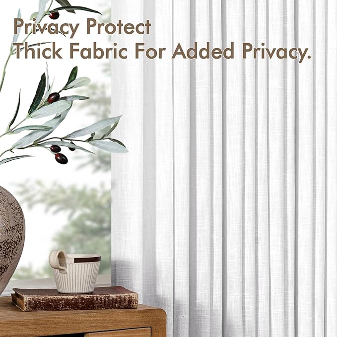 MIULEE Pinch Pleated Thick Linen Curtains 84 Inches Long 2 Panels, White Linen Texture Memory Trained Drapes for Living Room Bedroom, Pinch Pleat Light Filtering Farmhouse Window Curtains with Hooks