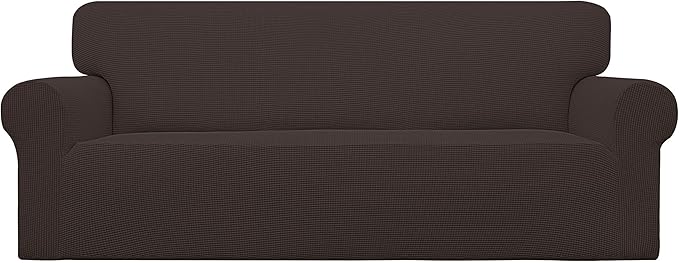 Easy-Going Stretch Oversized Sofa Slipcover 1-Piece Sofa Cover Furniture Protector Couch Soft with Elastic Bottom for Kids, Polyester Spandex Jacquard Fabric Small Checks Chocolate