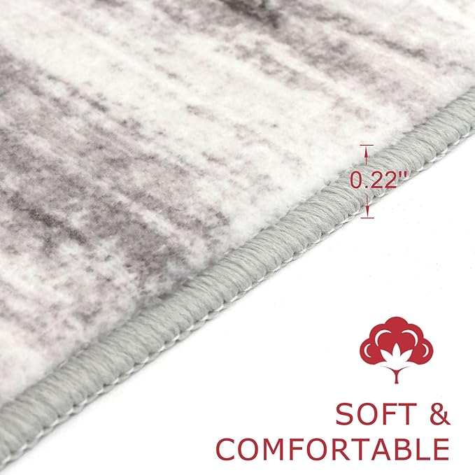 KOZYFLY Modern Abstract Washable Rug Runner 2.6x14 Hallway Rug Runner Non-Slip Soft Kitchen Runner Rugs, Grey/Light Beige/Brown Striped Carpet for Entryway Bathroom