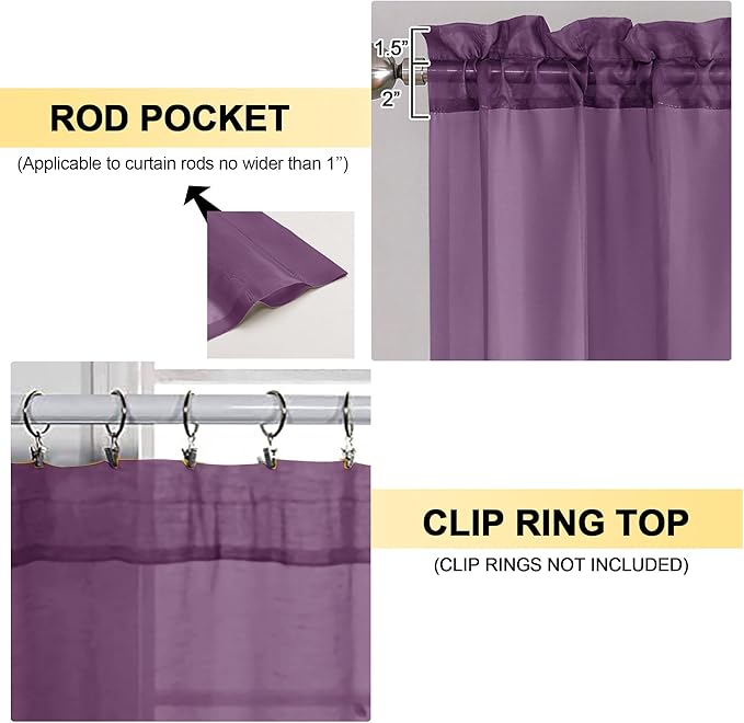 OVZME Plum Sheer Curtains 84 Inches Long 2 Panels - Soft Light Filtering Window Sheer Panels for Living Room/Bedroom, Top Dual Rod Pocket, 1 Pair, Each 42Wx84L Inches
