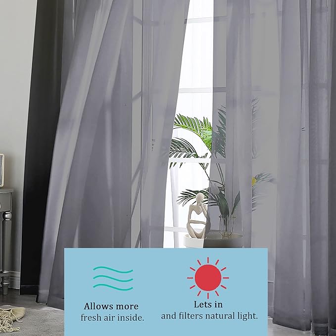 OWENIE Black Sheer Curtains, Sheer Curtains 63 inch Length 2 Panels Set, Rod Pocket Voile Fimly Sheer Drapes for Living Room/Bedroom, 2pcs, Each 42" W x 63" L, Black