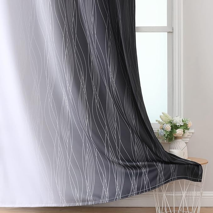 Estelar Textiler Full Room Darkening Blackout Curtains 72 Inch Length 2 Panels Set, Ombre Greyish White and Black Thermal Insulated Full Light Blocking Grommet Blackout Drapes for Bedroom, 52Wx72L