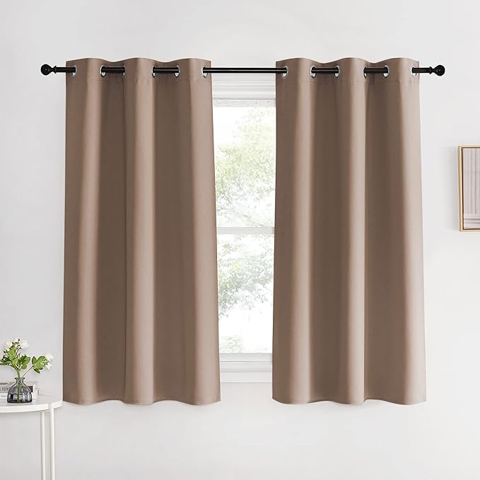 NICETOWN Blackout Window Curtains and Drapes for Kitchen, Set of 2, 42 by 60 Inch, Cappuccino, Window Treatment Thermal Insulated Solid Grommet Blackout Drapery Panels