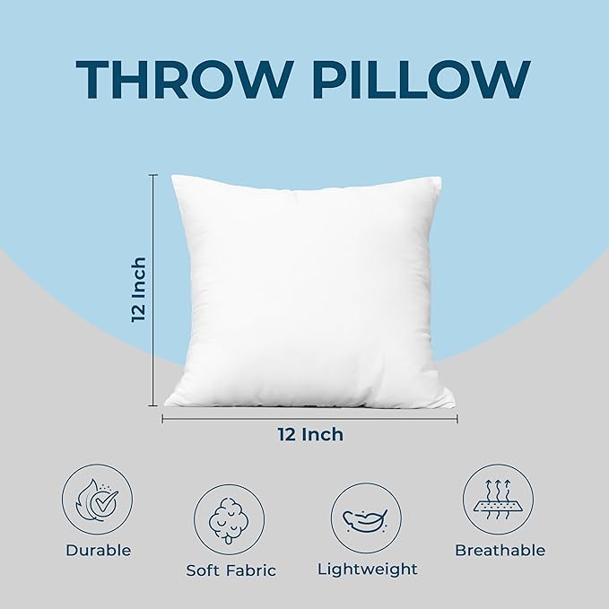 Utopia Bedding Throw Pillows (Set of 4, White) – 12 x 12 Inches Down Alternative Pillows for Bed, Sofa, and Couch - Fluffy Decorative Stuffer Pillow for Indoors & Outdoors