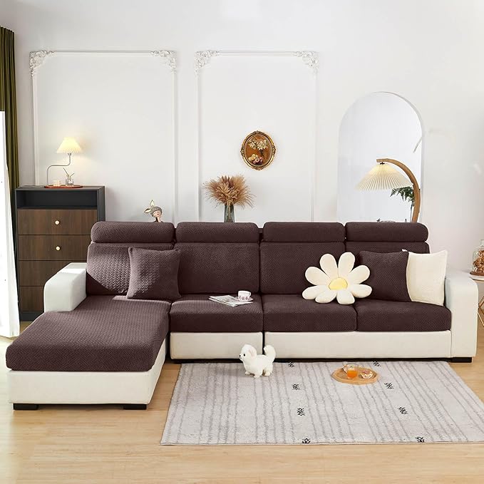 Sofa Covers Couch Covers for Sofa Pet Friendly Couch Cushion Covers Universal Sofa Covers Washable Stretch Slipcovers for Sectional Sofa (Texture Brown, Large Single Seat Cover)