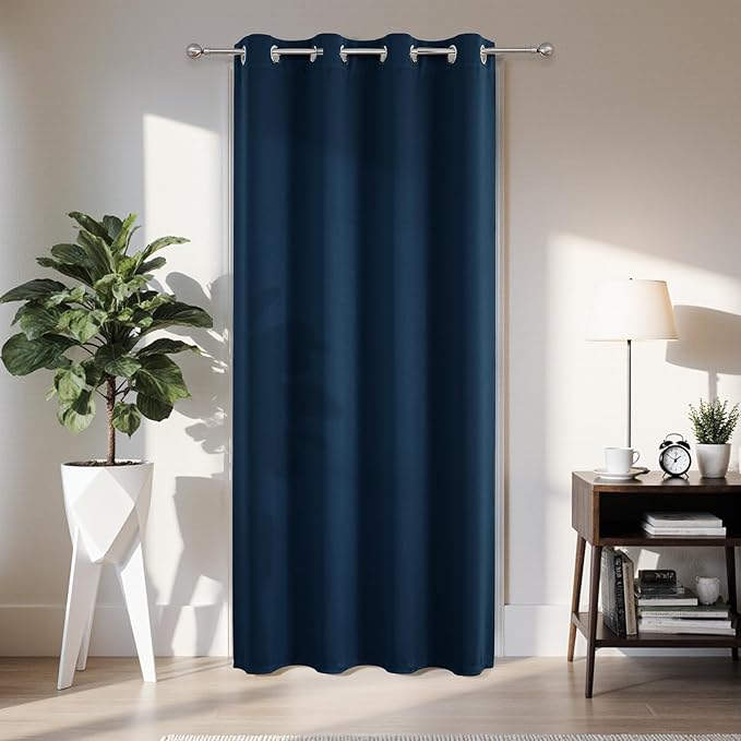 Joydeco Blackout Door Curtain for Doorway Privacy 96 Inches Long, Grommet Closet Curtain for Open Closet, Room Divider for Bedroom Living Room (Navy Blue, 52Wx96L, 1 Panel)