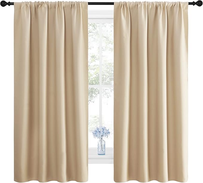 NICETOWN Room Darkening Curtains for Bedroom - Triple Weave Home Decoration Thermal Insulated Solid Window Drapes (Set of 2 Panels, 42 x 63 Inch, Biscotti Beige)