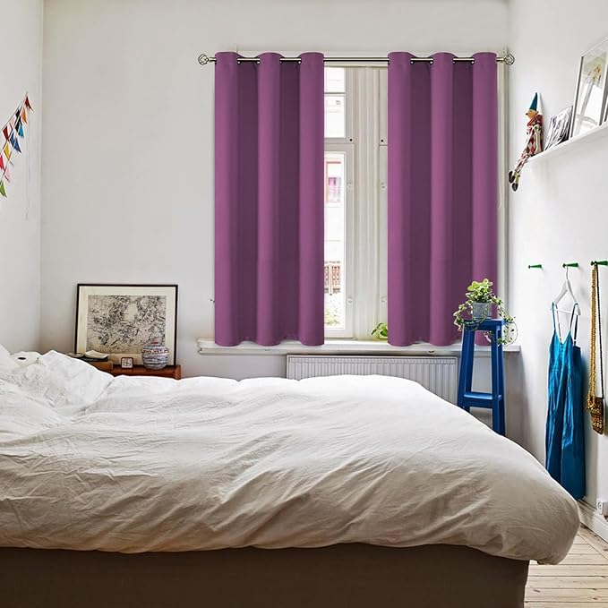 BGment Room Darkening Curtains 45 Inches Long - Grommet Thermal Insulated Drapes Window Treatment Curtains for Bedroom, 2 Panels, 38 x 45 Inch, Eggplant Purple