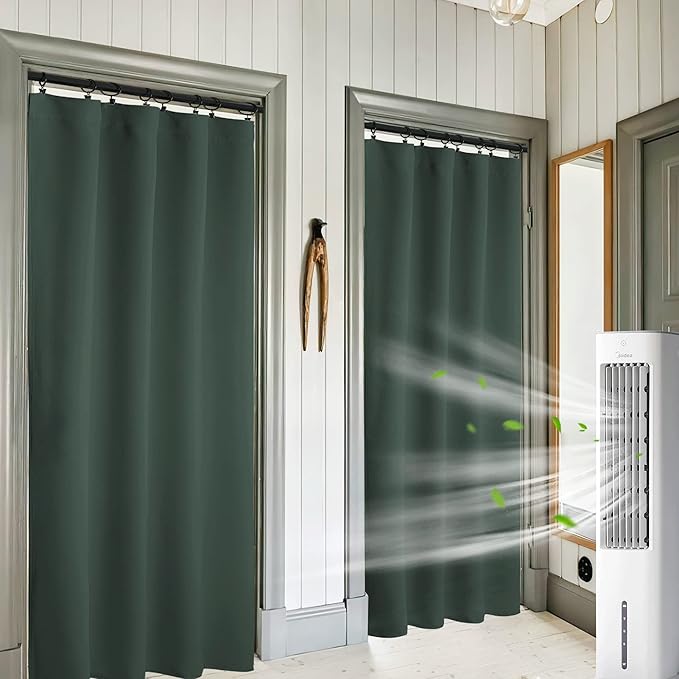 RYB HOME Blackout Curtains for Bedroom 84 inches Long 2 Panels Set, Privacy Thermal Insultaed Sunlignt Heat Blocking Drapes for Nursery Rental Room, Width 42 by Length 84, Dark Green