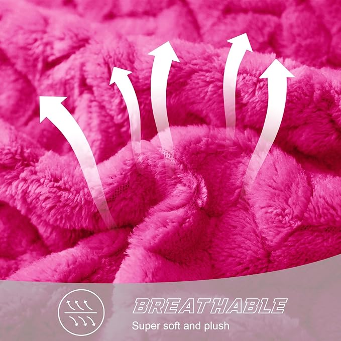 Exclusivo Mezcla Fleece King Size Blanket for Bed, 90x104 Inches Soft Cozy Jacquard Flannel Blankets, Lightweight Fuzzy Plush Warm for Women, Hot Pink