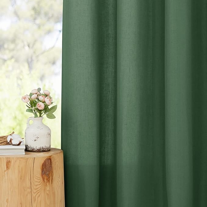 NICETOWN Olive Green Thick Linen Curtains 72" Length, Grommet Privacy Window Treatments Linen Weave with Light Penetration Vertical Drapes for Farmhouse/Home Office, W42 x L72, 2 Panels