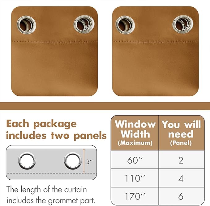 MIULEE Blackout Curtains for Bedroom Living Room Thermal Insulated Room Darkening Grommet Top Solid Light Blocking Drapery Set of 2 Window Panels 52 x 72 Inches Golden Brown