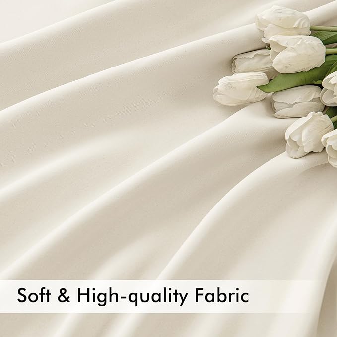MIULEE Beige White Back Tab Blackout Curtains 102 Inch Long 2 Panels Set for Bedroom, Rod Pocket/Pinch Pleated Thermal Insulated Living Room Darkening Light Blocking Floor to Ceiling Drapes