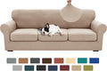 XINEAGE 2026 New 4 Pieces Extra Large Couch Covers for 3 Cushion Sofa Super Stretch Sofa Cover for 3 Large Seat Cushion Universal Slip Cover for Living Room (Khaki), 91"-110"(3 Cushions)