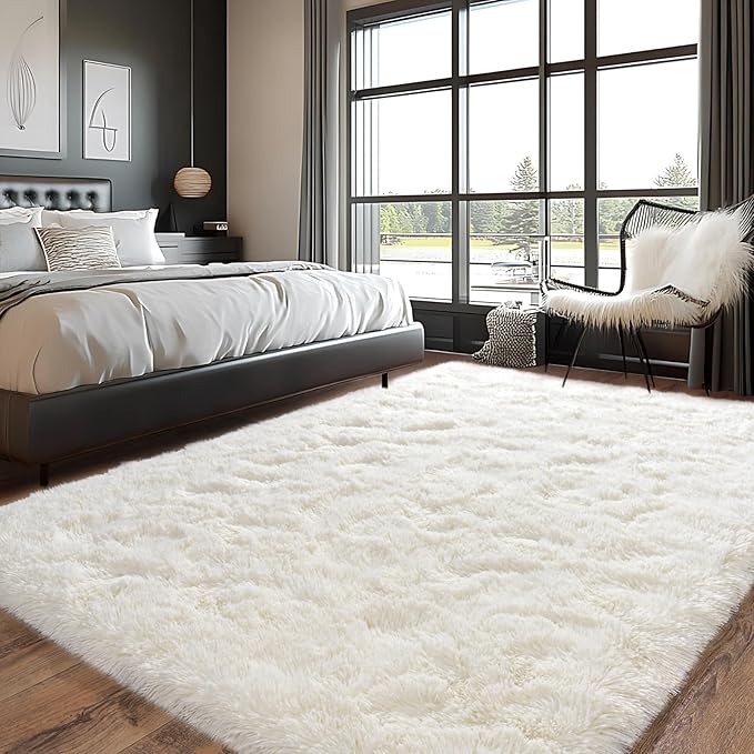 Pionblank Large Rug for Living Room 6x9 Feet, Modern Soft Shag Area Rug, Plush Fuzzy Carpet for Bedroom Girls Boys Room Home Nursery Teens Dorm Decor, Cream White