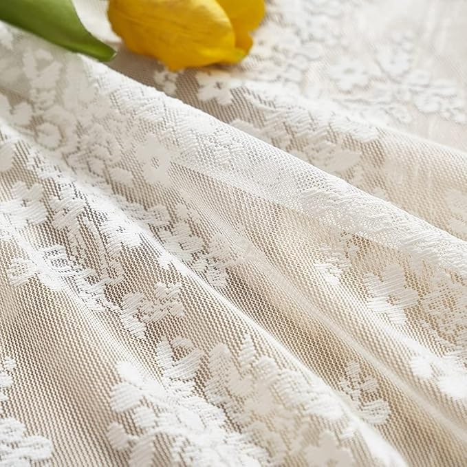YJ YANJUN Vintage Lace Curtains Short 2 Panels Victorian Floral Farmhouse Cafe 30 inch Curtains for Basement, Kitchen, Bathroom, Laundry Room Small Window Privacy Rod Pocket 26" x 30" Cream