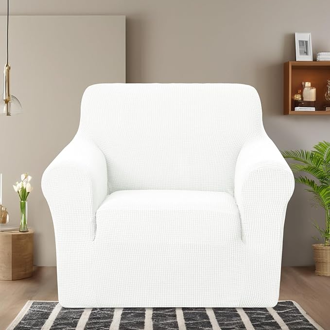 U-NICE HOME Stretch Recliner Chair Cover, Pet Friendly Armchair Slipcover Furniture Protector, Washable Couch Cover, Ivory White