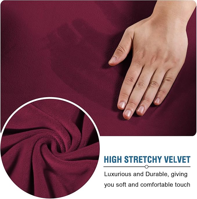 H.VERSAILTEX Wingback Chair Covers Velvet Plush Wing Chair Slipcover 1 Piece High Stretch Wing Back Chair Slipcovers Sofa Cover Furniture Cover with Elastic Bottom, Burgundy