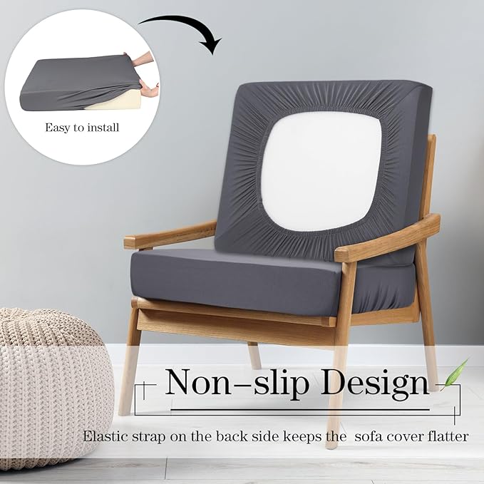 Newwiee Set of 4 Stretch Patio Cushion Covers Sofa Couch Seat Chair Slipcovers Cushion Cover Replacement Furniture Protector for Pets Washable(Dark Grey,Seat Cover,Solid)