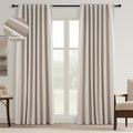 Topfinel Black Out Rustic 96 Inch Long Linen Curtains 2 Panel Set, Modern Farmhouse Greige Grey Curtains for Living Room, Room Darkening Tab Top Noise Reduction Textured Drape 8FT Hook&Ring Included