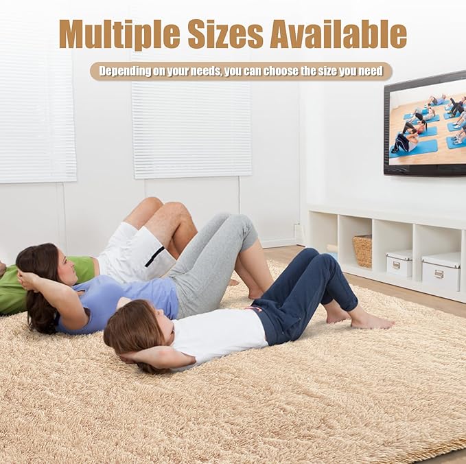 Shag Area Rug for Bedroom 4x6,Beige Fluffy Area Rugs for Living Room,Soft Fuzzy Rug Non-Shedding Indoor Plush Carpet for Kids Bedroom Nursery Dorm Home Decor