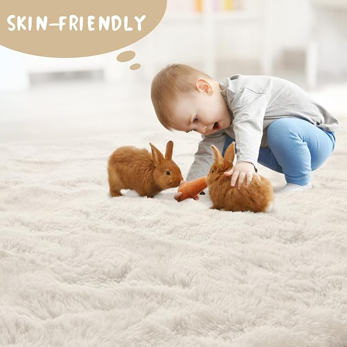 LOCHAS Ultra Soft Indoor Modern 10x14 Area Rugs Fluffy Living Room Carpets for Children Bedroom Home Decor Nursery Cream Rug