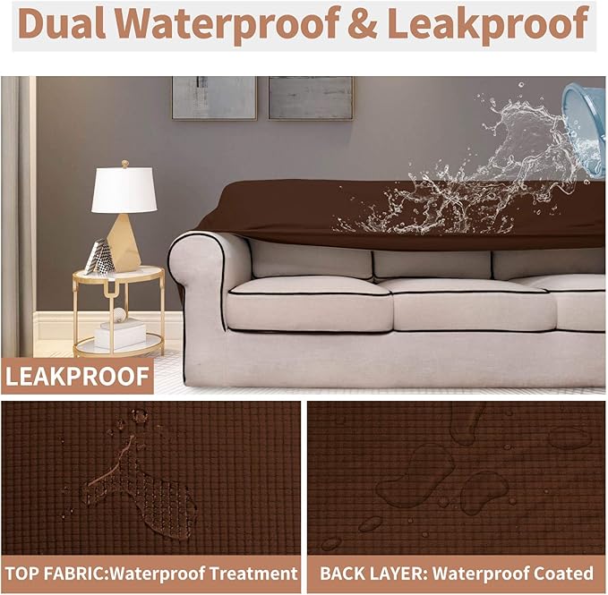 Easy-Going 100% Waterproof Chair Couch Cover, Dual Waterproof Sofa Cover, Stretch Jacquard Sofa Slipcover, Leakproof Furniture Protector for Kids, Pets, Dog and Cat (Chair, Coffee)