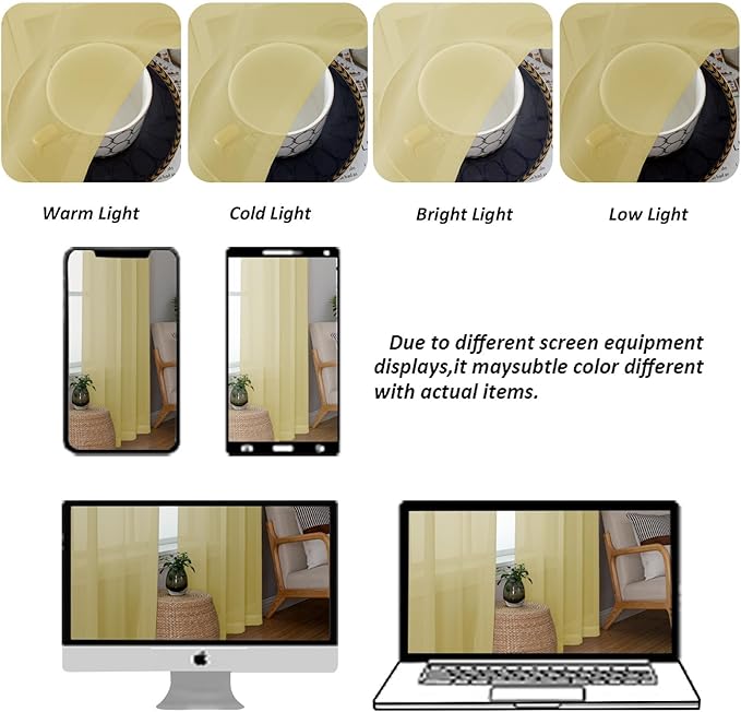 Chyhomenyc Mustard Yellow Sheer Valances for Windows - Light Filtering Small Kitchen Curtains, Short Top Window Treatment Decor for Living Room Bathroom Basement, 42Wx16L inches, 2 Panels
