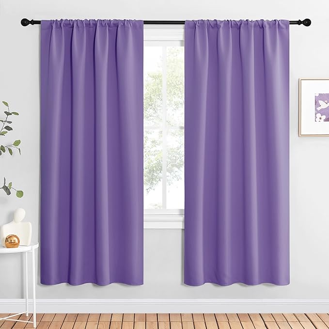NICETOWN Blackout Curtains for Living Curtains, Lilac Purple, 2 Panels, 42 by 72, Room Darkening Window Curtain Panels, Easy-Care Solid Thermal Insulated Draperies/Drapes for Daughter Room