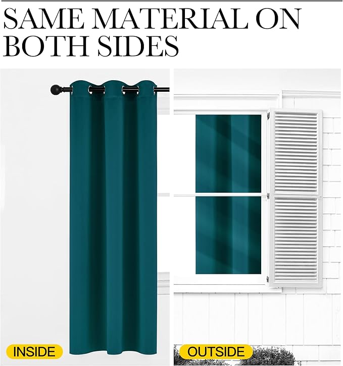 NICETOWN Teal Blackout Cafe Faux Silk Curtains for Small Windows, 42" Wide by 63" Long, 2 Panels, Grommet Thermal Insulated Blackout Satin Drapes for Bedroom