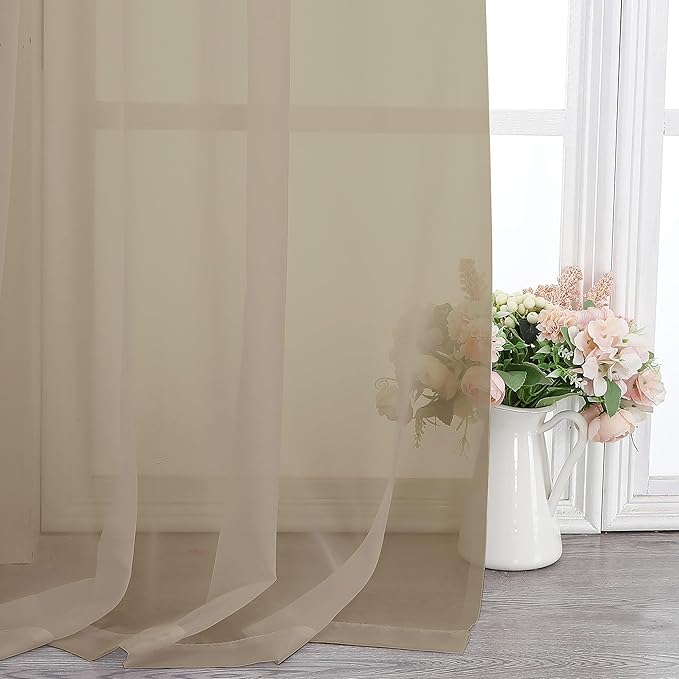 Chyhomenyc Taupe Sheer Curtains 63 Inch Length 2 Panels, Light Filtering Airy Rod Pocket Window Curtain Treatment Drapes for Bedroom Living, Each 42Wx63L Inches