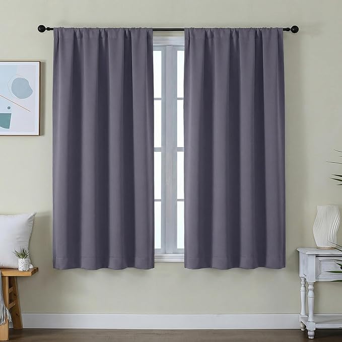 Simplebrand Ava Greyish Purple Short Blackout Curtains for Bedroom 54 Inches Long 2 Panels Set, Solid Thermal Insulated, Energy Saving Window Treatment Curtains Blackout Drapes, W40 x L54 Inch