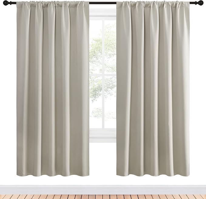 NICETOWN Blackout Curtains for Living Curtains, Room Darkening Window Curtain Panels, Easy-Care Solid Thermal Insulated Draperies/Drapes for Daughter Room (Natural, 2 Panels, 52 by 72)