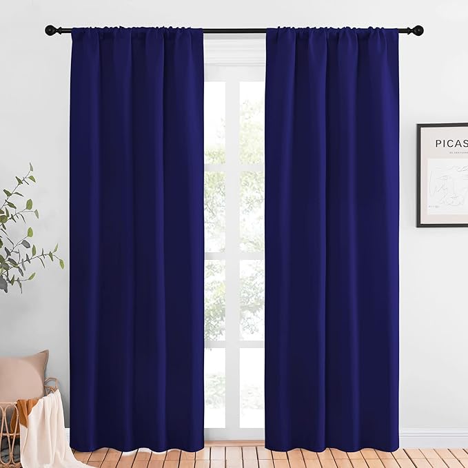NICETOWN Blackout Curtains for Living Curtains, Navy Blue, 1 Pair, 34-inch W x 84-inch L, Home Decorations Thermal Insulated Solid Pole Top Blackout Drapes for Living Room