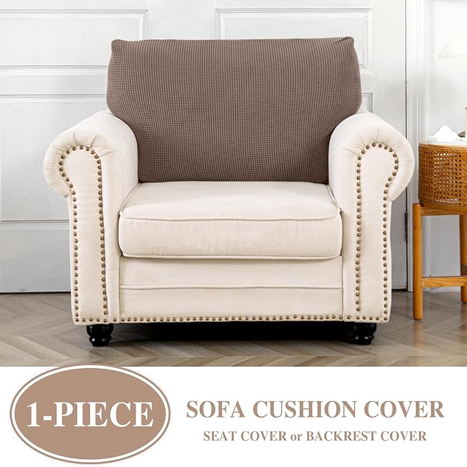 Couch Cushion Cover Seat Cushion Cover Stretch Armchair Cover Separate Sectional Sofa Slipcovers Furniture Protector(1 Piece for Seat or Sofa Backrest, Khaki)