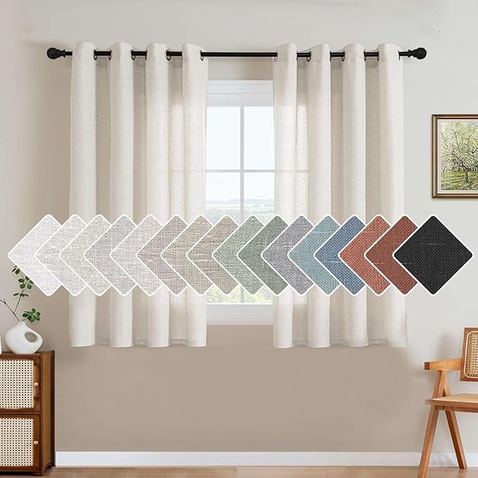 Elegant Natural Linen Blended Energy Efficient Light Filtering Linen Textured Curtains/Nickel Grommet Window Treatments Panels/Drapes (Set of 2, Natural, 52"W x 45"L )