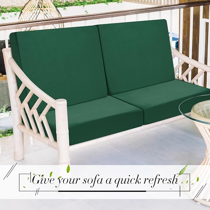 Newwiee Set of 4 Stretch Patio Cushion Covers Sofa Couch Seat Chair Slipcovers Cushion Cover Replacement Furniture Protector for Pets Washable(Pine Green,Seat Cover,Solid)