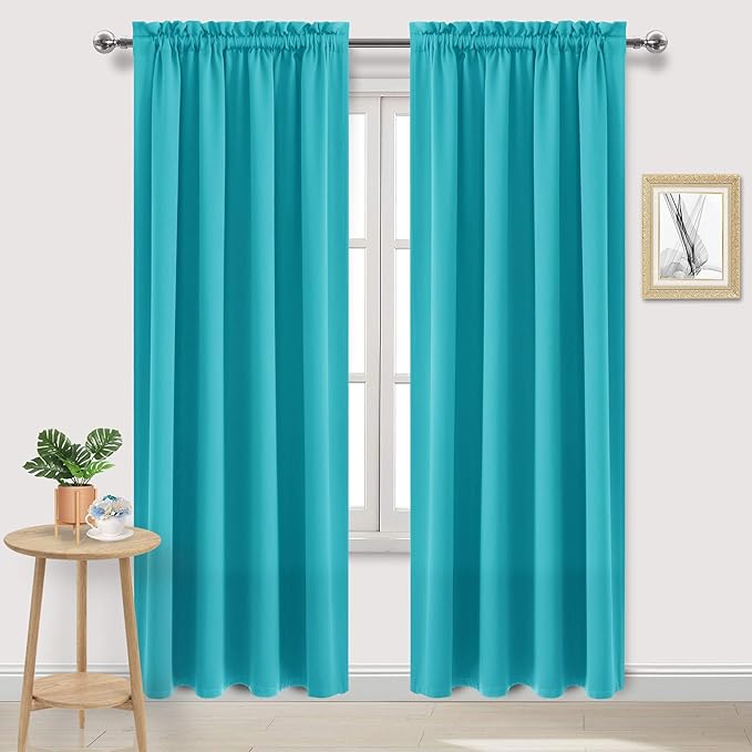 DWCN Blackout Curtains Room Darkening Thermal Insulated Bedroom Curtains Window Curtain Panels, 52 x 84 inches Long, Set of 2 Turquoise Rod Pocket Drapes