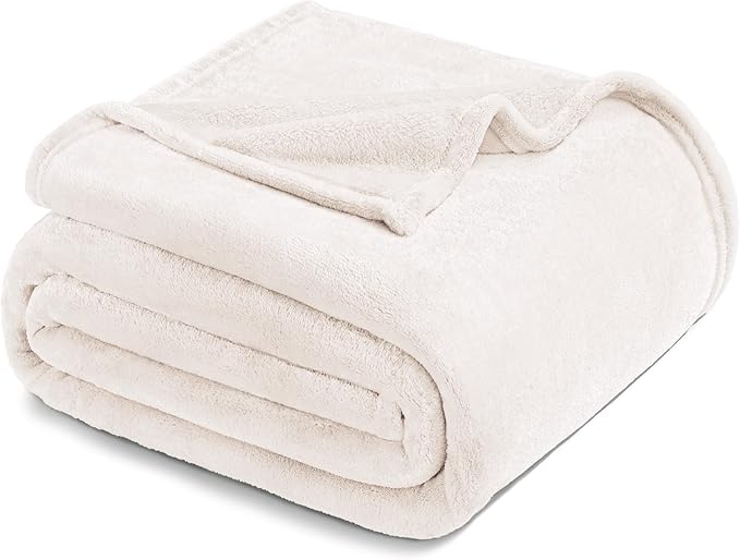 Exclusivo Mezcla Fleece Ivory Throw Blanket for Couch, Sofa, Super Soft and Warm Blankets, All Season, Cozy, Plush, Lightweight, 50x60 Inches