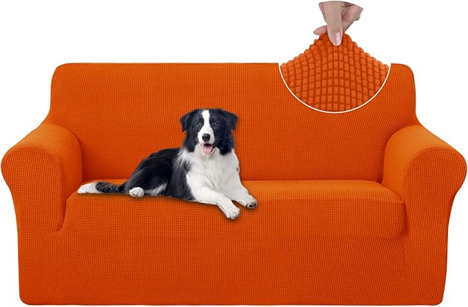 U-NICE HOME Oversized Stretch Loveseat Couch Cover Sofa Covers Washable Sofa Slipcover Furniture Protector for 2 Cushion Couch Sofa Pet Friendly, Orange