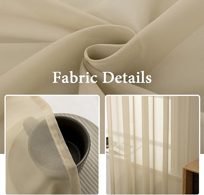 MIULEE 2 Panels Solid Color Sheer Window Curtains Elegant Window Voile Panels/Drapes/Treatment for Bedroom Living Room (54X63 Inches Beige)