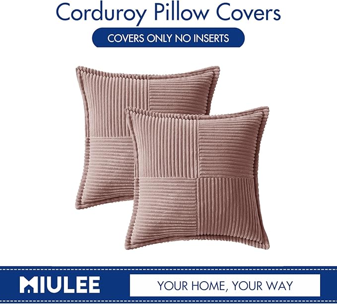 MIULEE Spring Decorative Throw Pillow Covers for Couch Bed Livingroom 18x18 Inch Set of 2 Blush Pink Boho Accent Throw Pllows Broadside Striped Patchwork Soft Corduroy Pillowcases Valentine Decor
