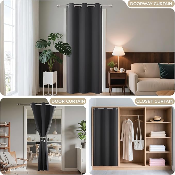 Joydeco Blackout Door Curtain for Doorway Privacy 78 Inches Long, Grommet Closet Curtain for Open Closet, Room Divider for Bedroom Living Room (Grey, 40Wx78L, 1 Panel)