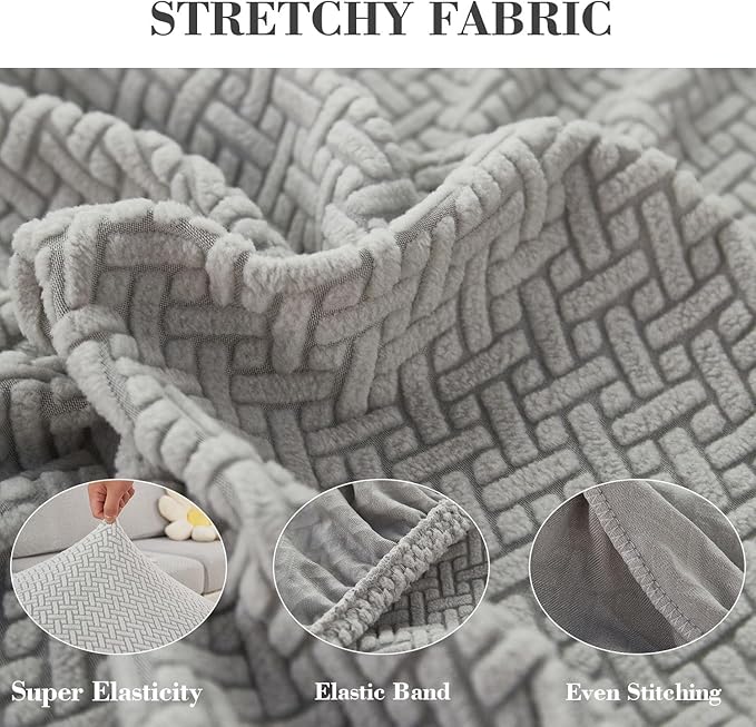 Sofa Covers Couch Covers for Sofa Pet Friendly Couch Cushion Covers Universal Sofa Covers Washable Stretch Slipcovers for Sectional Sofa (Texture Light Gray, Pillow Cover 15 * 15inch)
