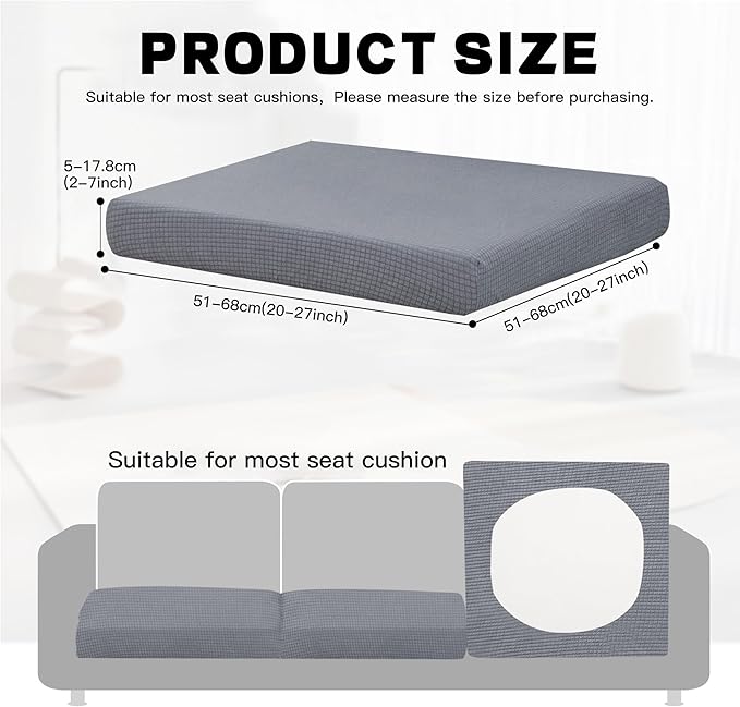 8Pcs Outdoor Cushion Covers, Patio Cushion Covers,Stretch Elastic Slipcovers, Replacement Washable & Reusable Furniture Protector for Patio Couch,Thick Jacquard Fabric(Grey, Cover Only)
