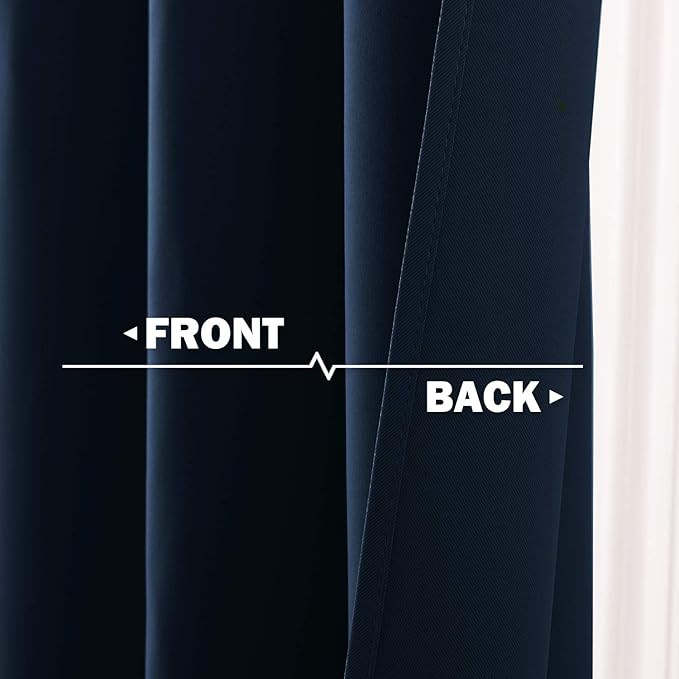 NICETOWN Blackout Kitchen Curtains and Draperies - Navy Half Window Treatment Short Curtain Panels with Grommet-Top Design for Kitchen/Bathroom/Cafe, 42W x 36L.2 inches Header, 2 Panels