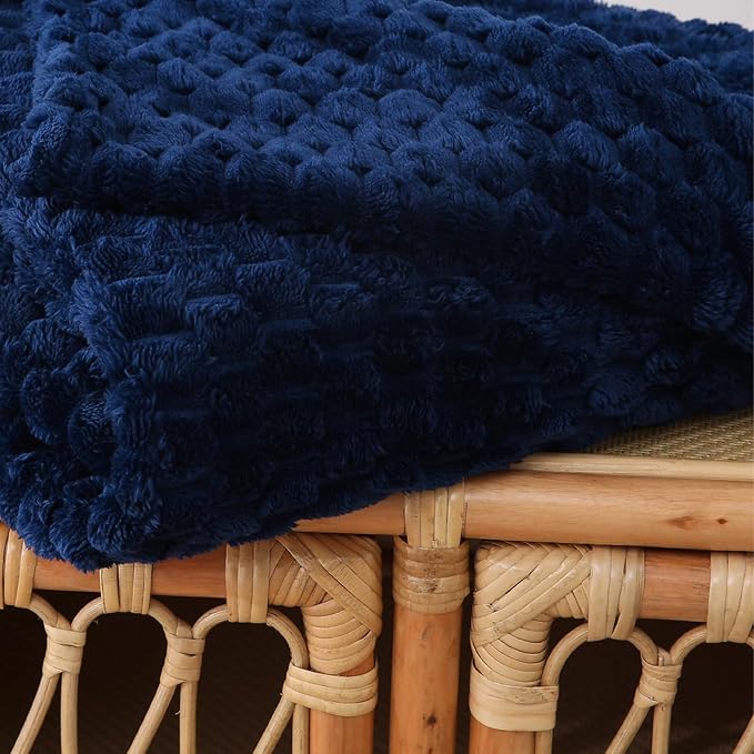 Blue Throw Blanket 60"×80" inches Gifts for Mom Fuzzy 3D Jacquard Decorative Flannel Fleece Super Soft Plush Cozy Blanket for Couch Sofa Chair Lightweight