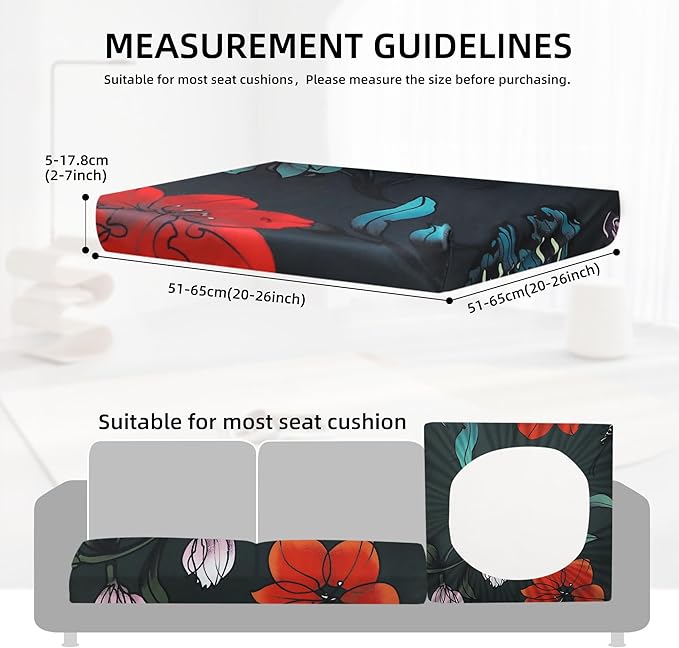 8Pcs Outdoor Cushion Covers, Patio Cushion Covers,Stretch Elastic Slipcovers, Replacement Washable & Reusable Furniture Protector for Patio Couch (Peony-Pattern,Cover Only)