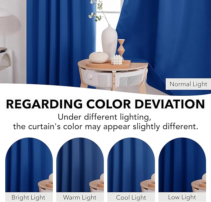 Deconovo Blackout Curtains, Thermal Insulated, W52 x L63 2 Panels, Back Tab, Machine Washable, Room-Darkening Drapes for Bedroom/Living Room Royal Blue