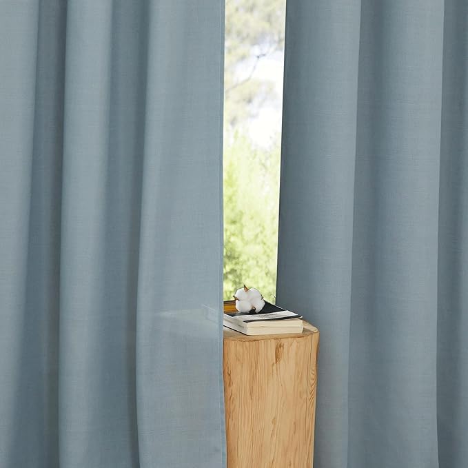 NICETOWN Stone Blue Linen Kitchen Window Curtains Over Sink, Grommet Thick Linen Stone Blue Short Window Treatments Privacy Assured with Light Filtering for Bedroom/Bathroom, W34 x L36, 2 Panels